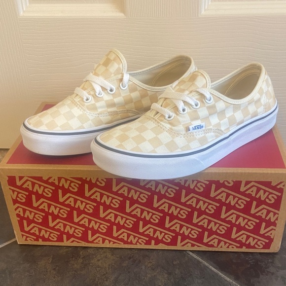 Vans Cream and White Checkered Sneakers - Picture 1 of 9